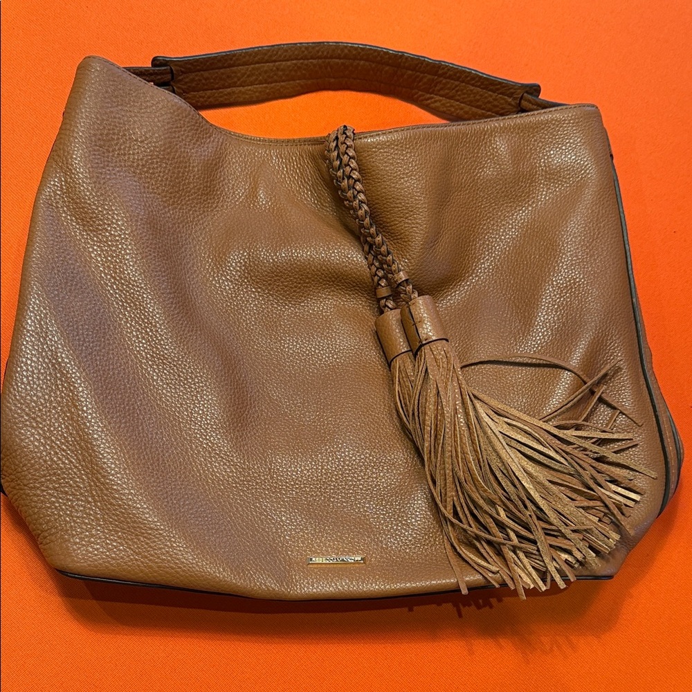 Rebecca Minkoff Tan Pebbled Leather Shoulder Hobo with Braided Tassel